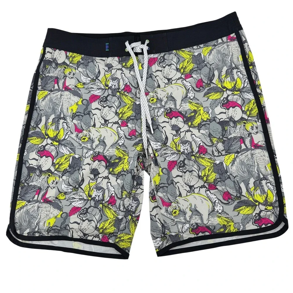 William Murray Hybrid Board Shorts Mens 36 Grey Animal Print Golf Swim Trunks‎